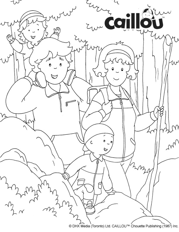 Caillou and family are on a walk in a forest