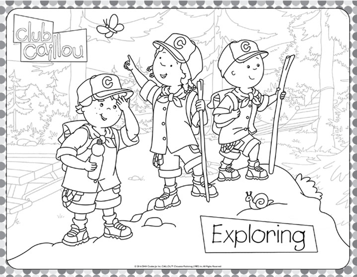 Caillou and two friends exploring nature in a forested area