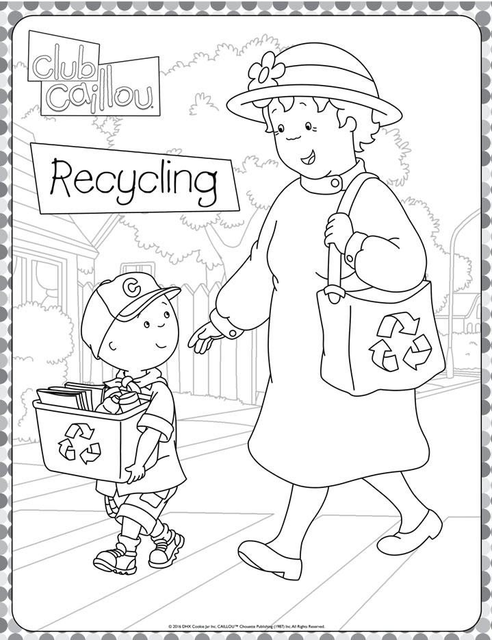 Download Caillou Earth Month: Recycling Coloring Sheet (Club Caillou) - Caillou