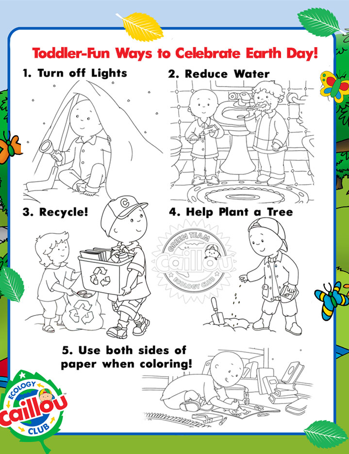 Download Caillou Earth Month: Preschooler Friendly Earth Day Activities - Coloring Sheet! - Caillou