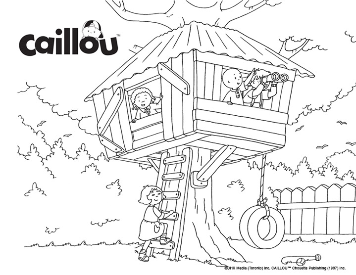 Treehouse with four kids playing inside