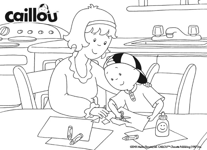 Caillou and mom cutting paper together