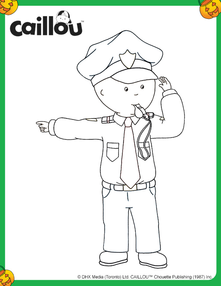 Caillou dressed in a police uniform