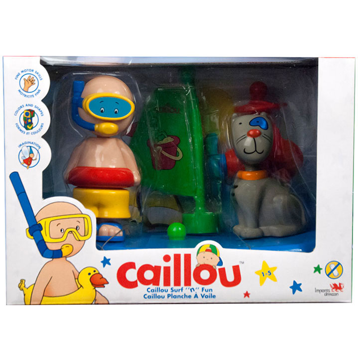 Toy packaging of a young boy wearing snorkeling gear and a grey dog.