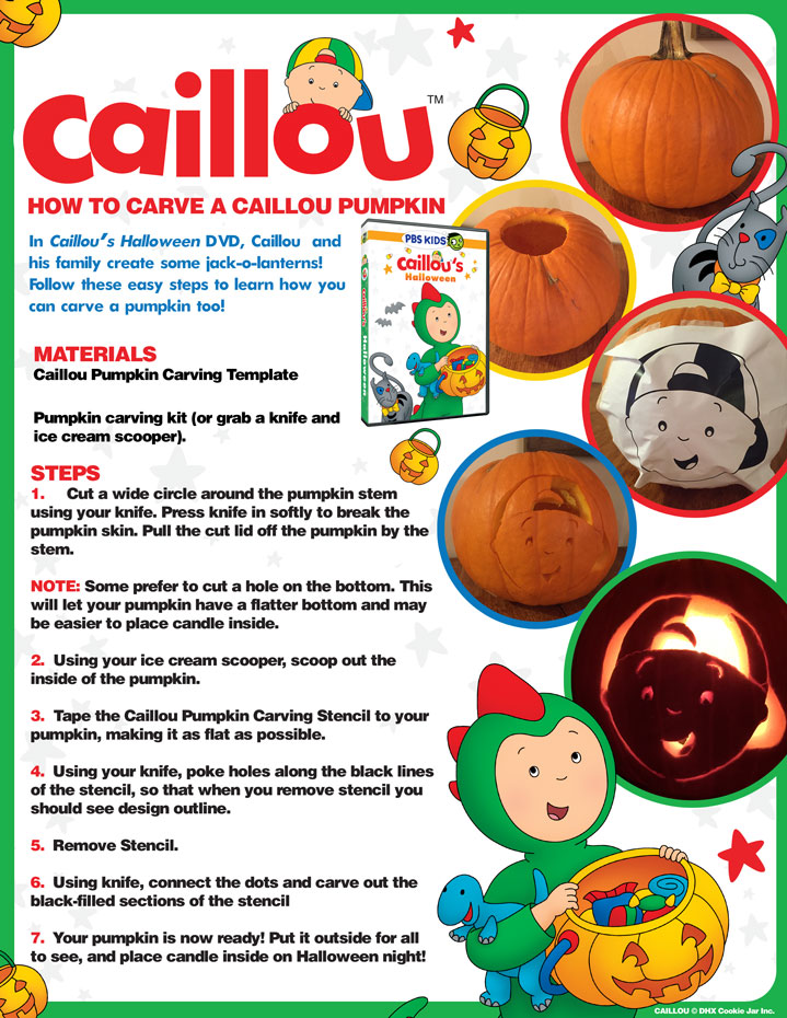 A step-by-step list of how to carve a pumpkin in the likeness of Caillou