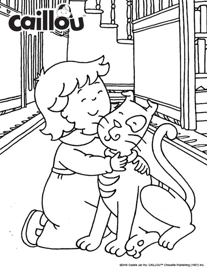 A girl character is hugging a cat
