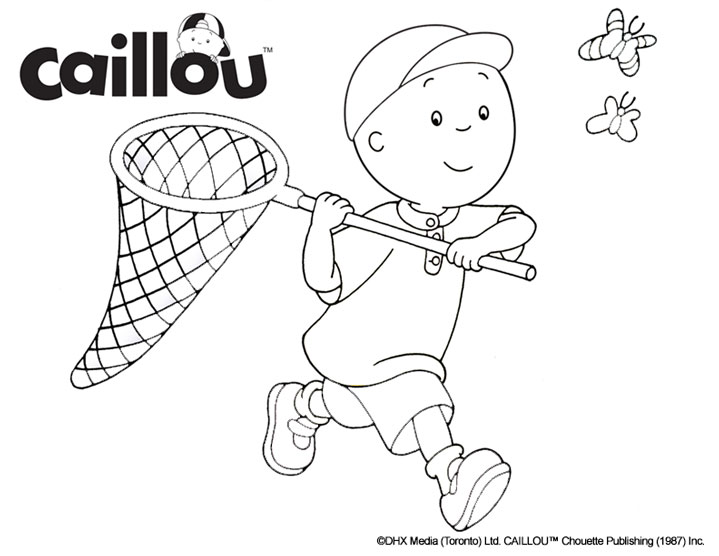 Caillou running with mesh to catch butterflies